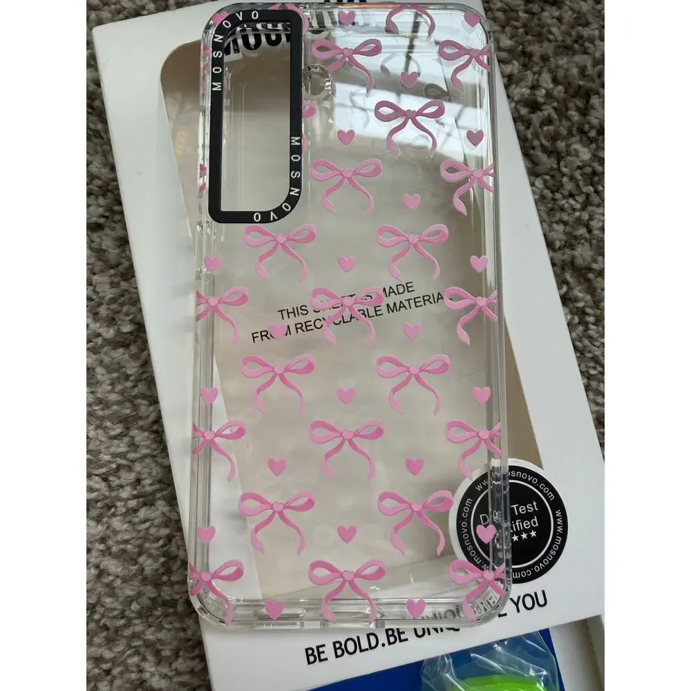 MOSNOVO Pink Bow Hearts Coquette Phone Case Samsung Galaxy S25 Clear Buffertech